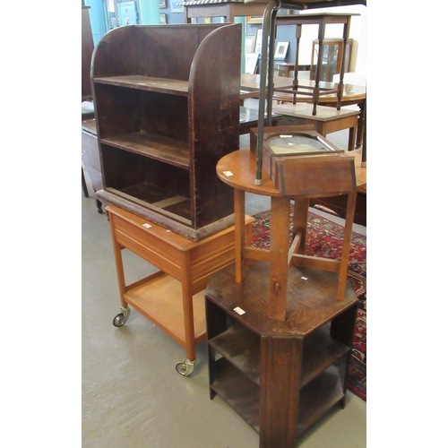 475 - Collection of furnishing items to include; Art Deco oak lamp table and another similar oak lamp tabl... 