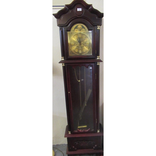 482 - Reproduction mahogany finish long case clock marked Daniel Dakota.  (B.P. 21% + VAT)