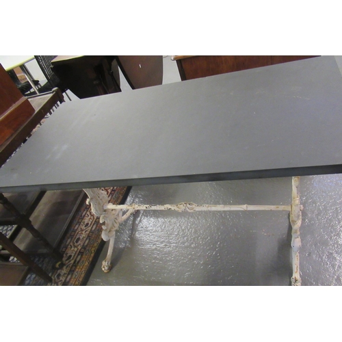 487 - Victorian painted cast iron table base with associate slate top.
(B.P. 21% + VAT)