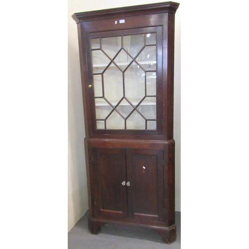 491 - 19th century oak astragal glazed two stage corner cabinet.  (B.P. 21% + VAT)