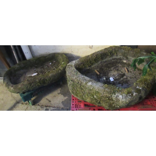 513 - Two large reconstituted stone rustic garden planters, one 88cm wide approx, together with a large Sw... 