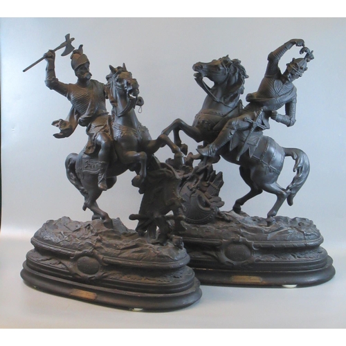 72 - Pair of late 19th century French Spelter equestrian figures titled 'Robert the Bruce 1806' and 'Edwa... 