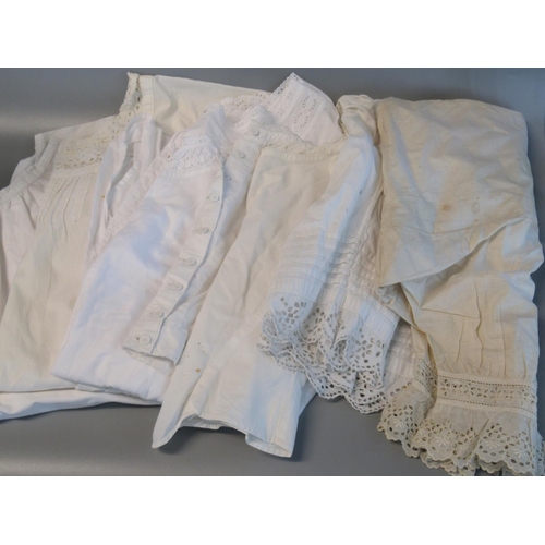 97 - Collection of Victorian/Edwardian under garments and nightwear to include; drawers, under shirts, ch... 