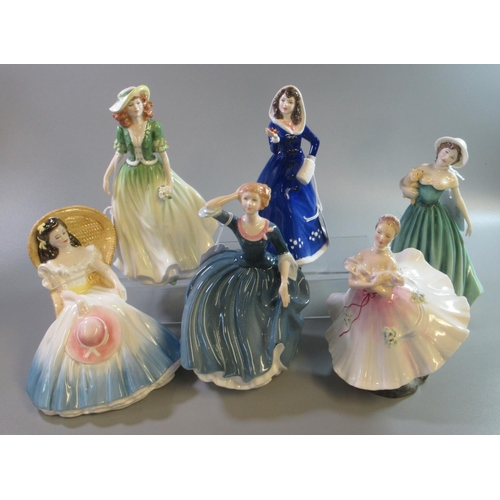 101 - Six Royal Doulton bone china figurines, to include: 'The Ballerina', 'Annabel', 'Eleanor', 'Spring P... 