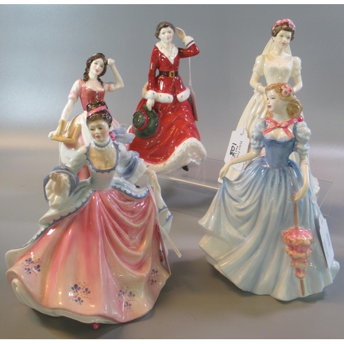 103 - Five Royal Doulton bone china figurines, to include: 'Wedding Celebration', 'Summer Blooms', 'Tess o... 