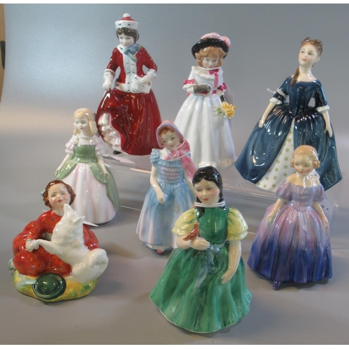 106 - Eight Royal Doulton bone china figurines, to include: 'Wendy', 'Debbie', 'Marie', 'Home Again', 'Sha... 