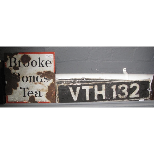 113 - Vintage double sided enamel sign in distressed condition 'Brook Bond's Tea'. 27 x 27cm approx. Toget... 