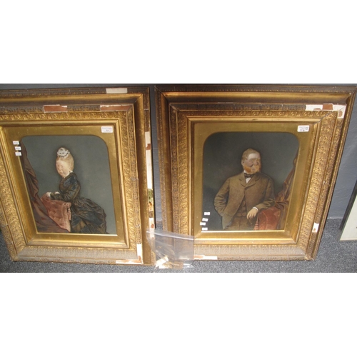 114 - Victorian school, a pair of overpainted photographs of a bewhiskered gentleman and a lady, in glazed... 