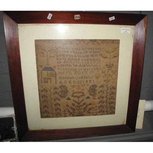 117 - Framed Welsh language child's sampler by Hannah Griffiths 1851. 36 x 33cm approx. Framed.
(B.P. 21% ... 