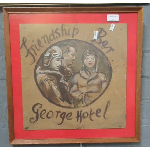 123 - Second World War sketch 'Friendship Bar, George Hotel', watercolours, apparently featuring the fight... 