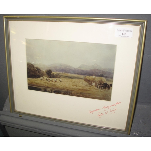 135 - Attributed to Peter De Wint, 'Haymakers ,Montgomeryshire', watercolours.  14x23cm approx.   (B.P. 21... 