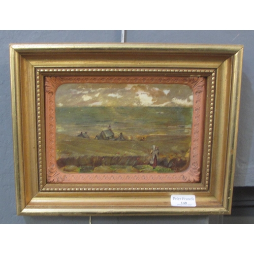 140 - J C Banks (Welsh school 19/20th century), 'Llanaber Church', signed, oils on panel.  15x22cm approx.... 