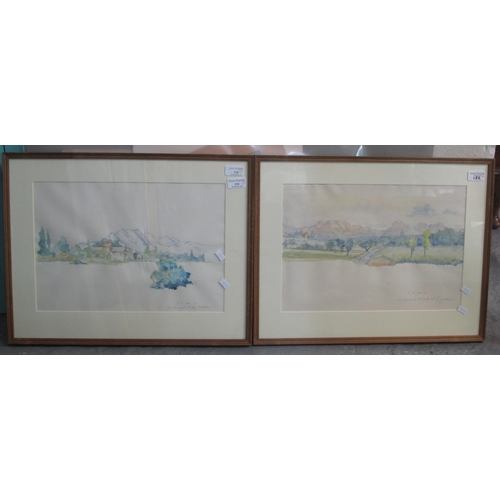 152 - French school (20th Century), landscapes, a pair, watercolours, titled and dated in pencil. 27 x 40c... 