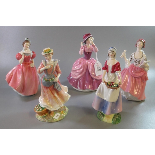 162 - Royal Doulton bone china figurines, to include: 'Ballad Sesser', 'Dawn', 'Lady Pamela', 'Country Lov... 