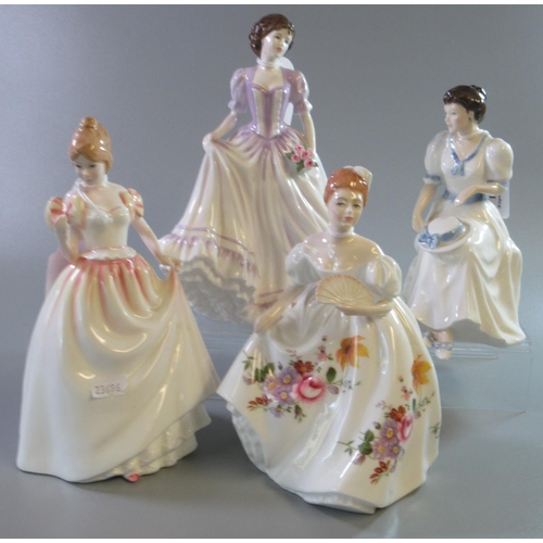 168 - Four Royal Doulton bone china figurines, to include: 'Gift of Love', 'Jean', 'Suzanne' and 'Marilyn'... 