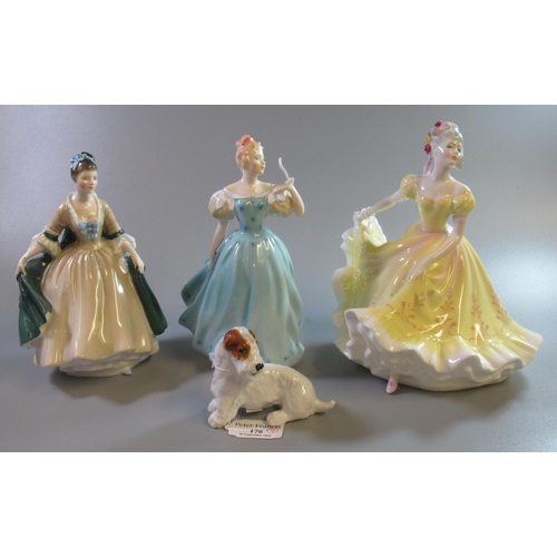 176 - Three Royal Doulton figurines, to include: 'Elegance', 'Enchantment' and 'Ninette', together with a ... 