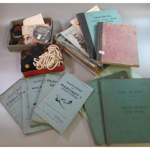 198 - Interesting Royal Airforce and other ephemera and items to include; pilot's flying log book from 194...