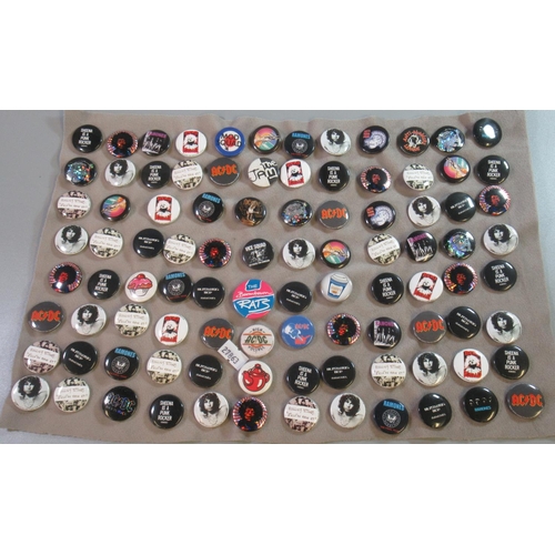 204 - Collection of punk and rock badges to include; The Jam, Blondie, Jimi Hendrix, Pink Floyd, Rolling S... 