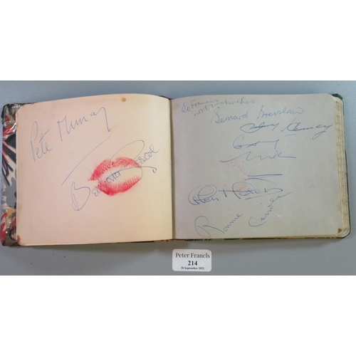 214 - Small autograph album to include: Bernard Breslaw and others, together with Good Luck Wishes etc.  (... 