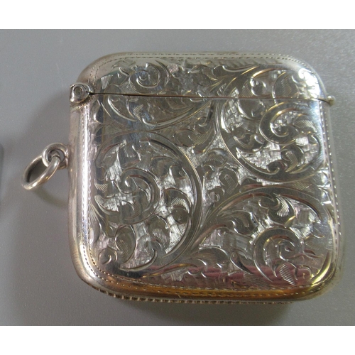 249 - Foliate engraved silver vesta case with Birmingham hallmark.  1.1 troy ozs approx.   (B.P. 21% + VAT... 