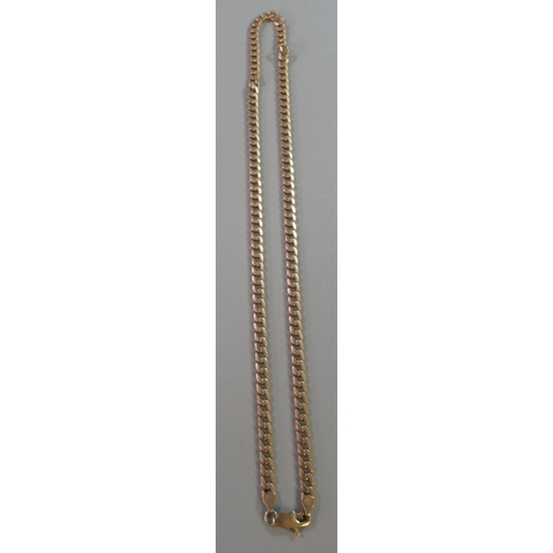 255 - 9ct gold, flat link curb chain necklace.  27g approx.   (B.P. 21% + VAT)