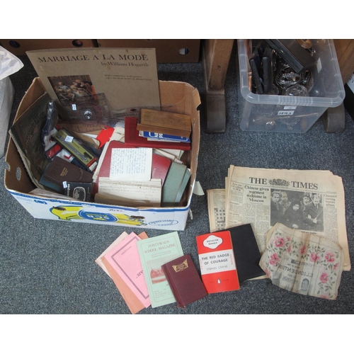 347 - Box of mostly ephemera to include; three 1982 editions of The Times newspaper, various diairies, Pon... 