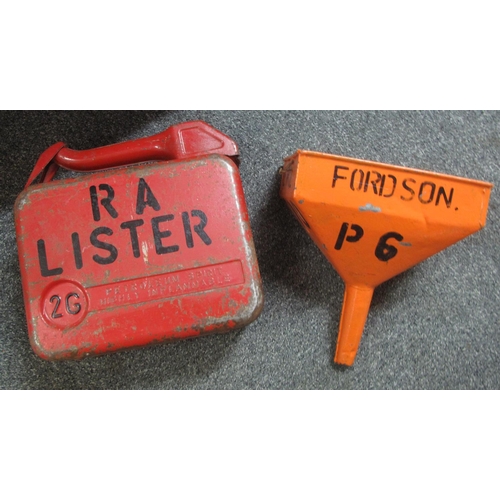 372 - Vintage red R.A Lister two gallon 'petroleum spirit highly inflammable' petrol can, together with vi... 