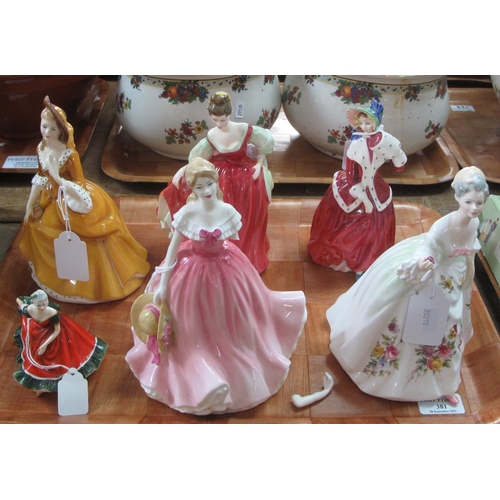 381 - One small Royal Doulton figurine 'Ninette', together with five larger Royal Doulton figurines: 'Rosi... 