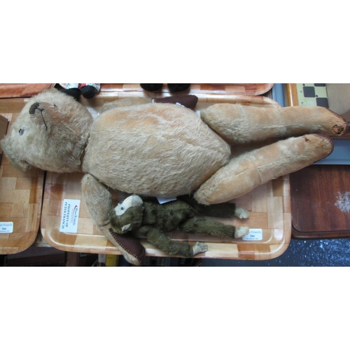 386 - Large mid century mohair teddy bear with stitched nose, movable limbs and one glass eye and a small ... 