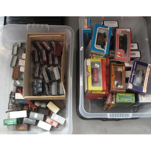 394 - Two boxes of trains and rolling stock, some in original boxes to include; Airfix railway system, Oxf... 