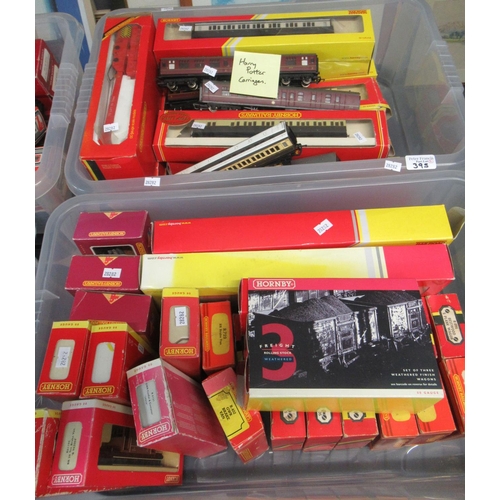 395 - Two boxes of Hornby railways OO gauge items, all appearing in original boxes to include: operating b... 