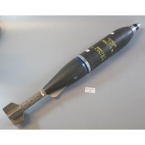 44 - A dummy British mortar shell marked '81M and 3M, TNT, RIDGE-EM'.  Overall 65cm long approx.  (B.P. 2... 