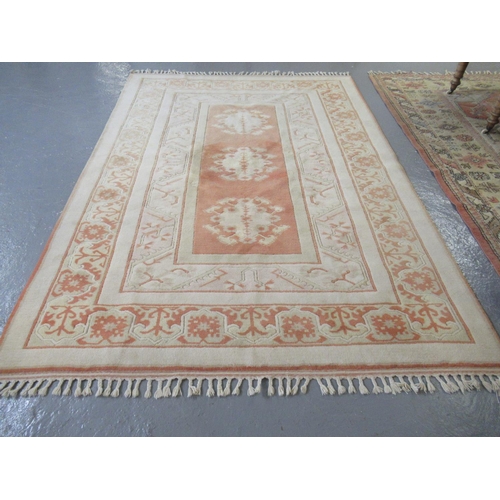 532 - Turkish geometric design orange ground rug. 295 x 205cm approx.
(B.P. 21% + VAT)