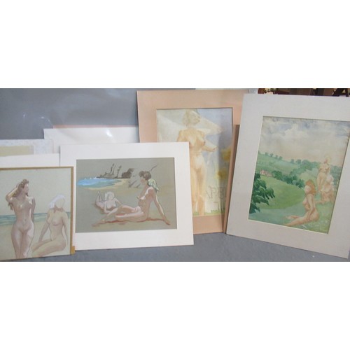 153A - British school (20th century), a folio of female nude studies, various, watercolours.  Unframed.    ... 