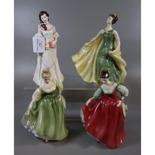 170 - Four Royal Doulton bone china figurines, to include: 'Lauren', 'Alexandra', 'Fair Lady' (red) and 'F... 