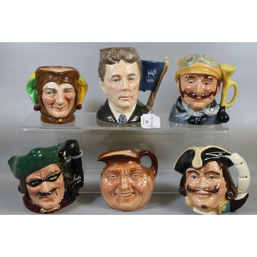 180 - Six small Royal Doulton charcter jugs, to include: 'Capt Henry Morgan', 'Dick Turpin', 'Michael Doul... 