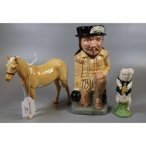 183 - Royal Doulton Toby Jug, 'Sir Francis Drake D6660', together with a Beswick 'George Pig' musical band... 