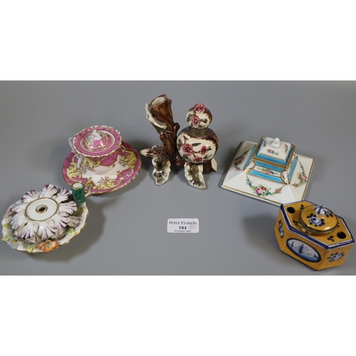 184 - Collection of mainly continental and English porcelain inkwells, to include: Staffordshire, Minton's... 