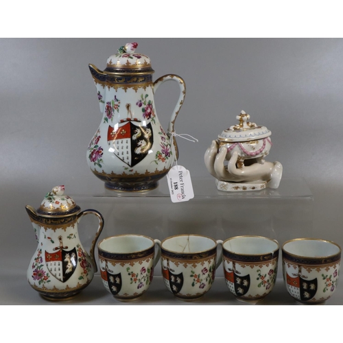 188 - 19th century Samson six piece porcelain part coffee set, overall with armorial floral and foliate de... 