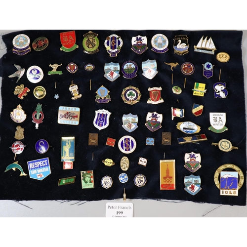 199 - Collection of enamel badges, to include: 'Jones Balers', 'BP Aviation Fuel', 'HMS Baltic', 'STA Scho... 