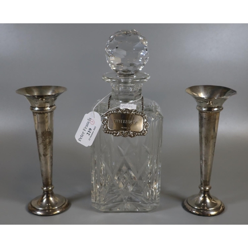 219 - Pair of silver trumpet vases with Sheffield hallmarks.  16.5cm high approx.  with loaded bases, toge... 