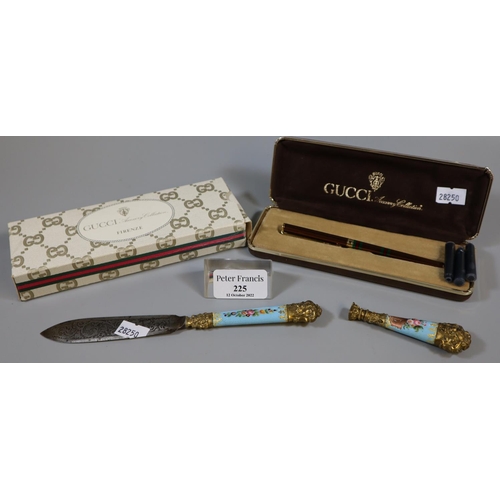 225 - Gucci accessory collection: 'Firenze' fountain pen in original box together with floral enamel and g... 