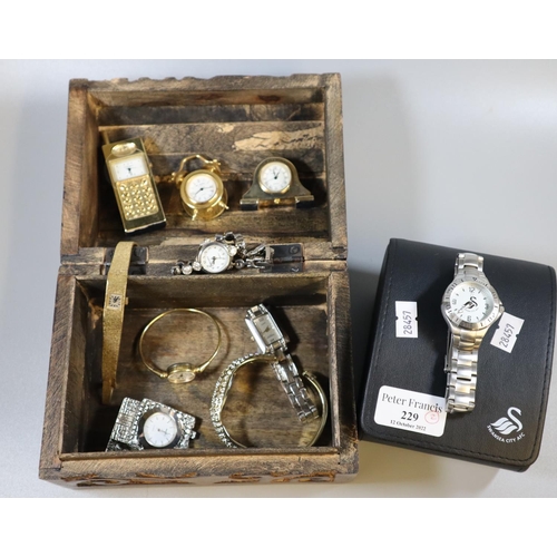 229 - Modern Swansea City wristwatch in original box together with a wooden casket comprising assorted nov... 