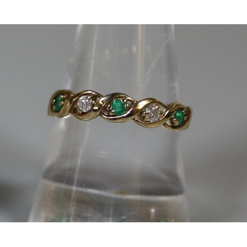 235 - 9ct gold emerald and diamond five stone ring.  Ring size P.  Approx weight 1.9 grams.  
(B.P. 21% + ... 