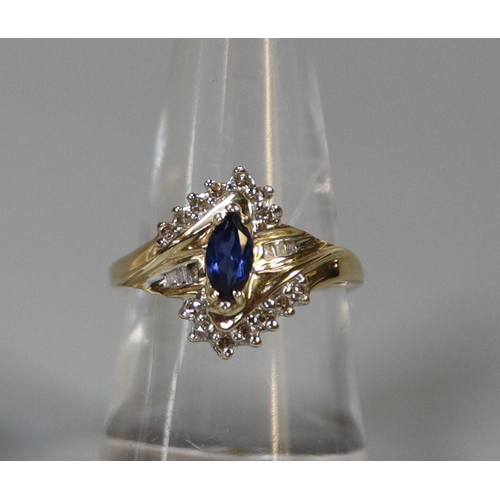 237 - 9ct gold diamond and sapphire ring.  Ring size N&1/2.  Approx weight 3.3 grams.  Stamped 10K