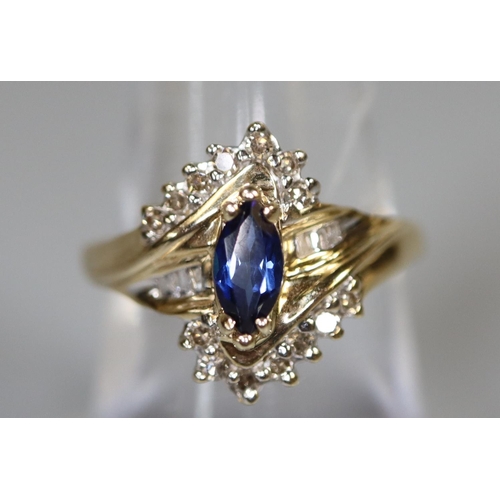 237 - 9ct gold diamond and sapphire ring.  Ring size N&1/2.  Approx weight 3.3 grams.  Stamped 10K