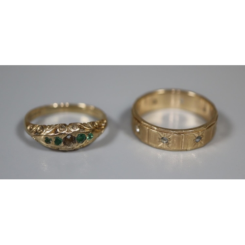 241 - Two 9ct gold rings (stones missing).  Ring size L and H.  Approx weight 5 grams.
(B.P. 21% + VAT)