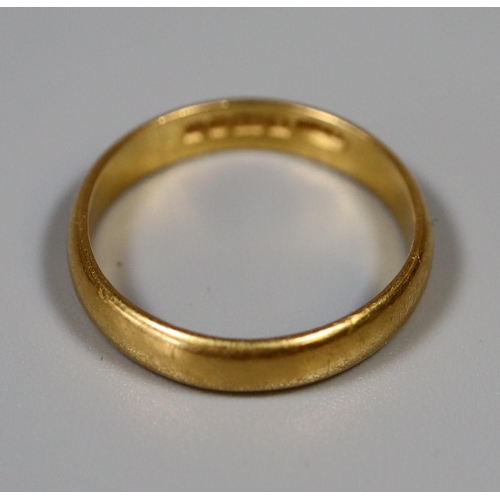 248 - 22ct gold wedding ring.  Ring size N.  Approx weight 3.6 grams.
(B.P. 21% + VAT)