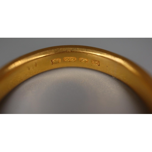 249 - 22ct gold wedding ring.  Ring size Q.  Approx weight 6.4 grams.
(B.P. 21% + VAT)