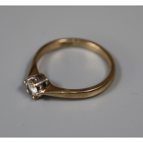 260 - 9ct gold and diamond solitaire ring.  Ring size L.  Approx weight 1.9 grams.
(B.P. 21% + VAT)